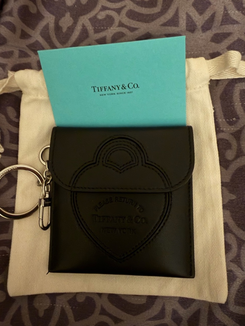 Tiffany & Co. Black Leather Heart Card Case